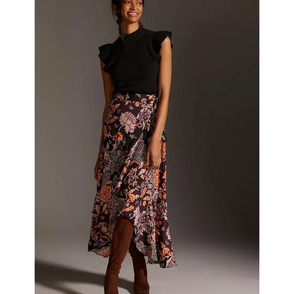 Anthropologie Maeve 1X NWT Ruffled Wrap Maxi Skirt Floral Ruffle Plus Size New - Picture 7 of 9